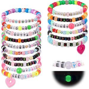 Rave Kandi Bracelets Set Glow in Dark Beaded Stretch Party Accessories